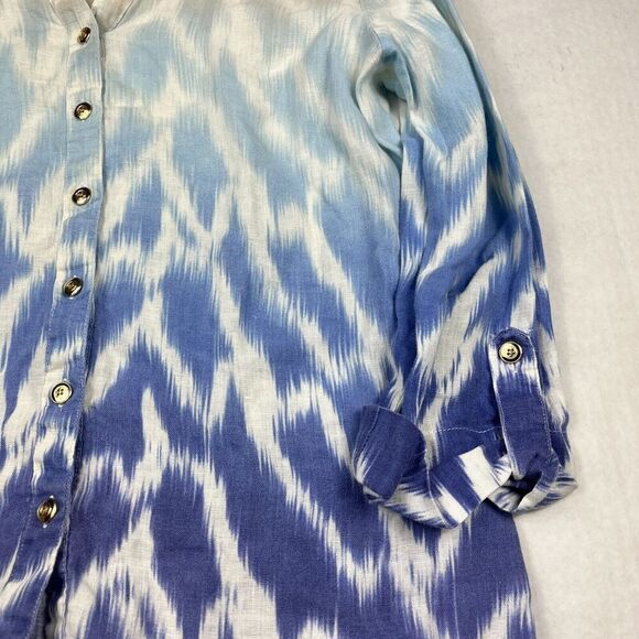 JM Collection Linen Button Down Shirt Printed 3/4 Sleeve Casual Top Size 12 - Picture 3 of 10
